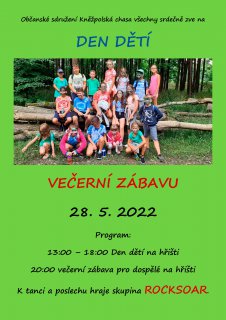 Den dětí a večerní zábava s kapelou Rocksoar 28.5.2022