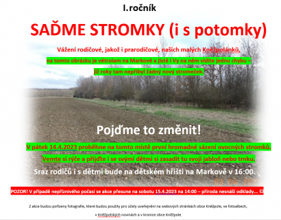 Saďme stromy (i s potomky) - nový termín